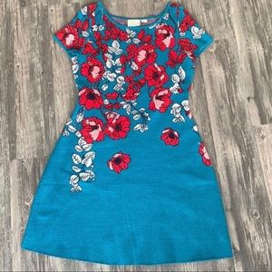 Maeve by Anthropologie floral sweater
dress: teal, red, cream. Size xs